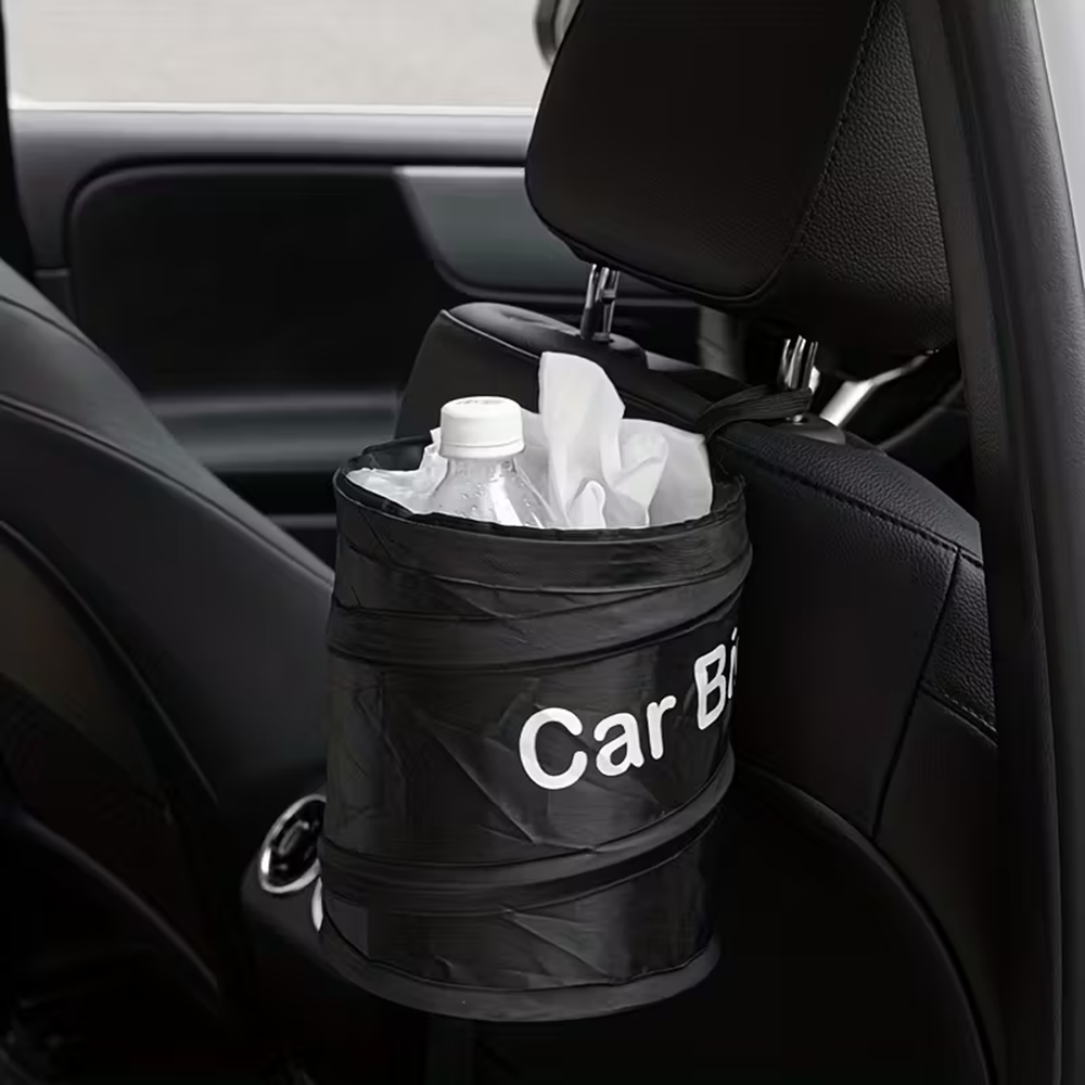 Waterproof Car Trash Can With Lid - Mini Black Collapsible Pop-up Car Trash