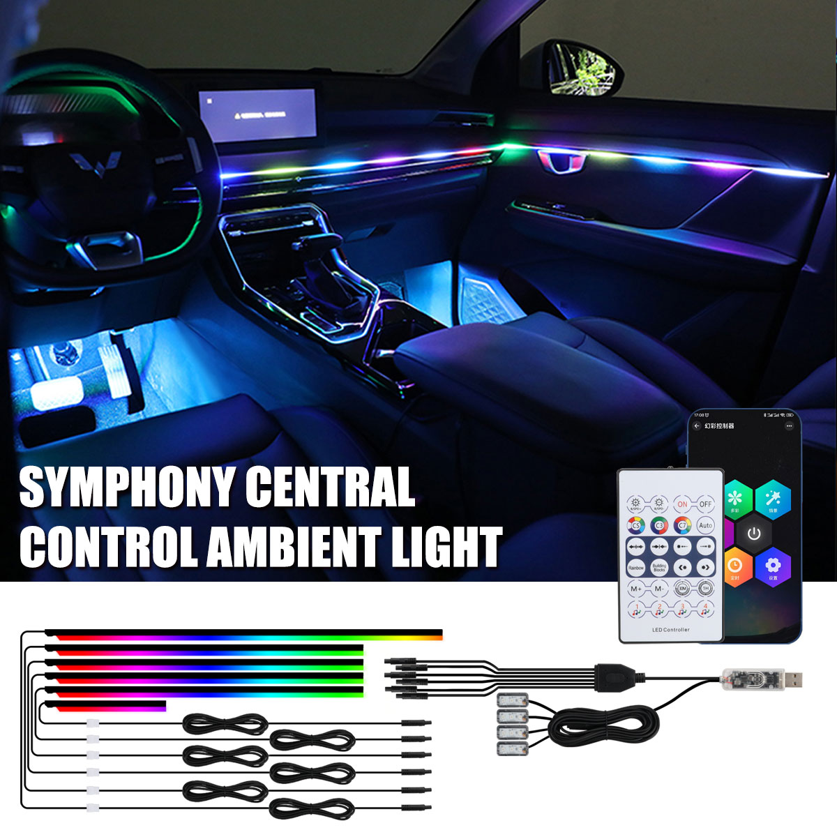 Led Ambient Interior Car Lights App Control - Universal Symphony Car Ambient Lights LED
