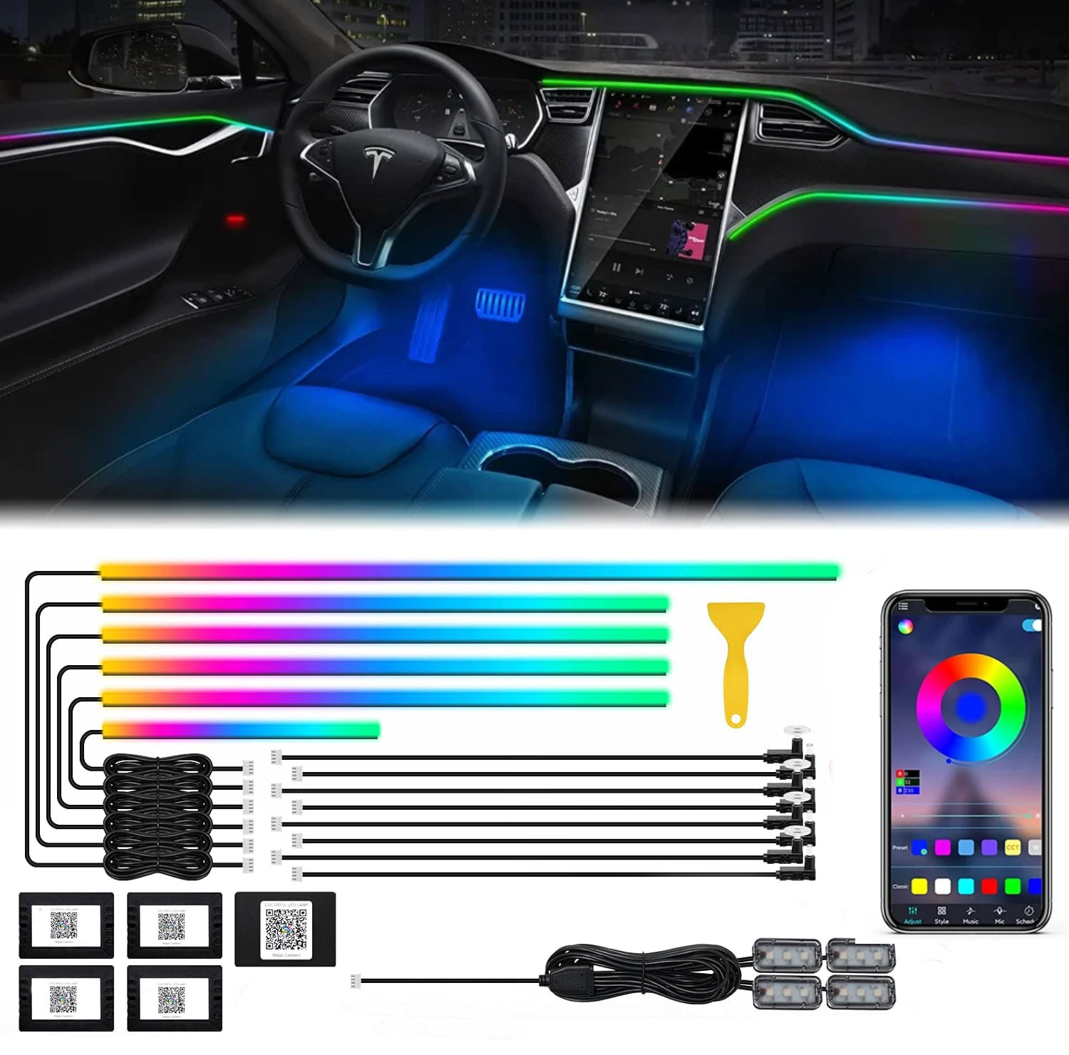 Led Ambient Interior Car Lights App Control - 18in1 Neon Car Interior Ambient Light