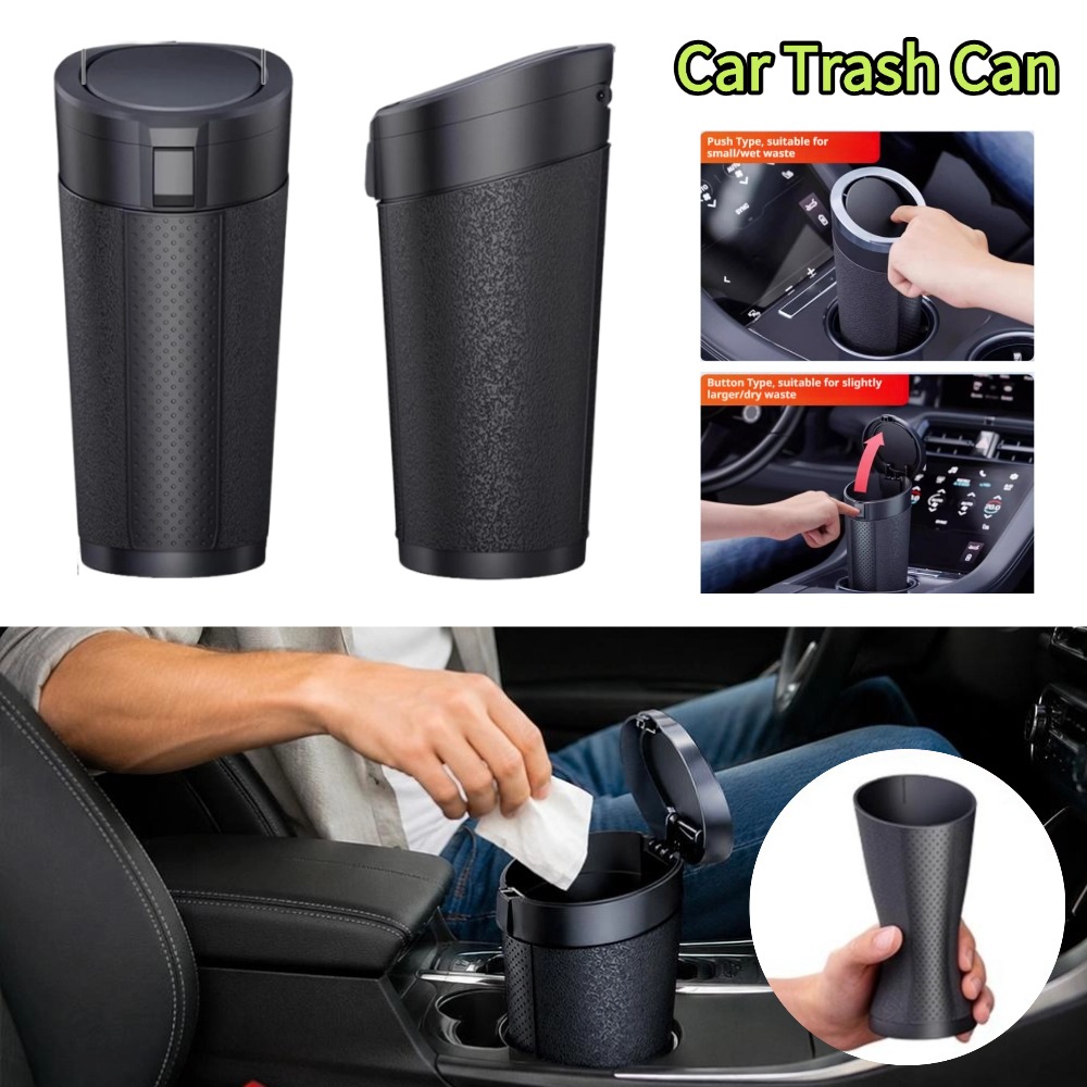 Waterproof Car Trash Can With Lid - Portable Car Trash Can with Push