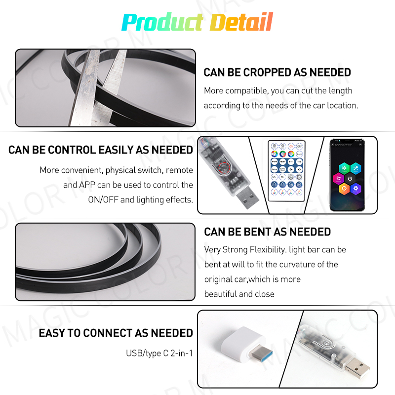 Vegetting 140cm Car Ambient Li - Led Ambient Interior Car Lights App Control recension och pris