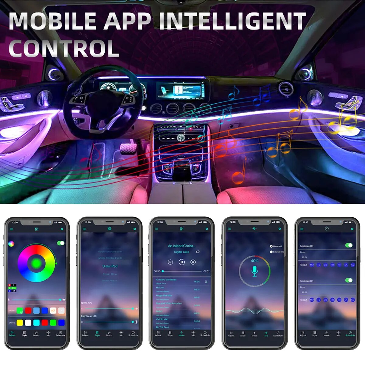 4 IN 1 6 IN 1 Symphony Car LED - Led Ambient Interior Car Lights App Control recension och pris
