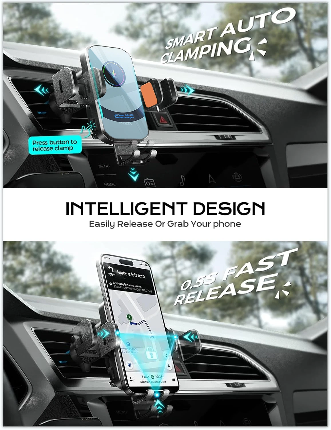 UYUXIO Wireless Car Charger Su - Wireless Car Charger Mount Fast Charging recension och pris