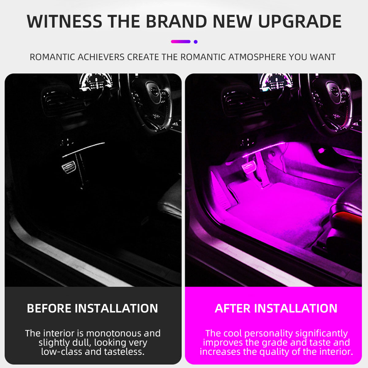 2/4in1 12/18 LED RGB Rainbow A - Led Ambient Interior Car Lights App Control recension och pris