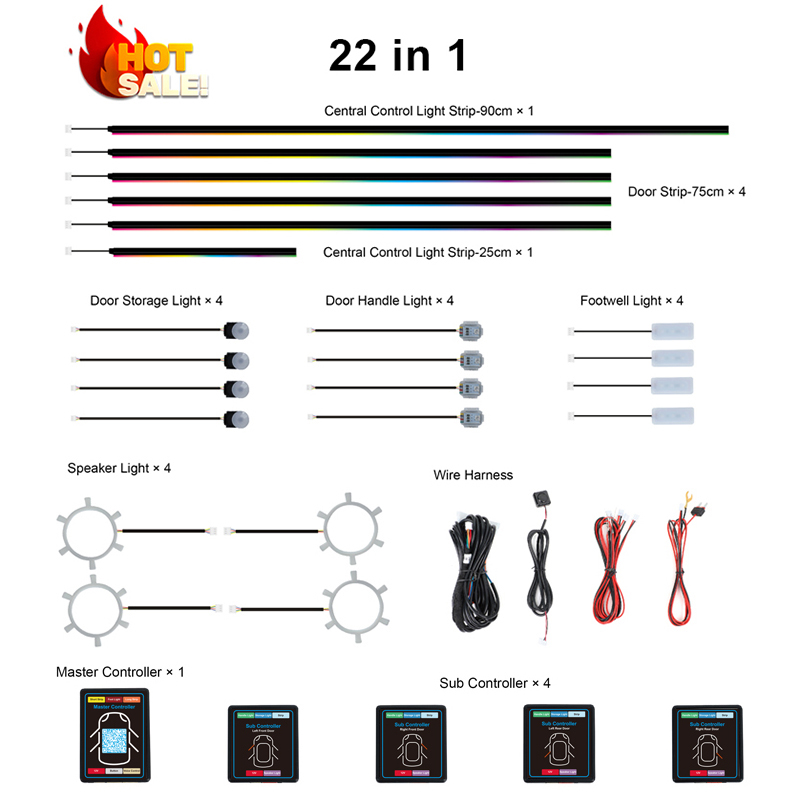22 in 1 Dream Color RGB Dynami - Led Ambient Interior Car Lights App Control recension och pris